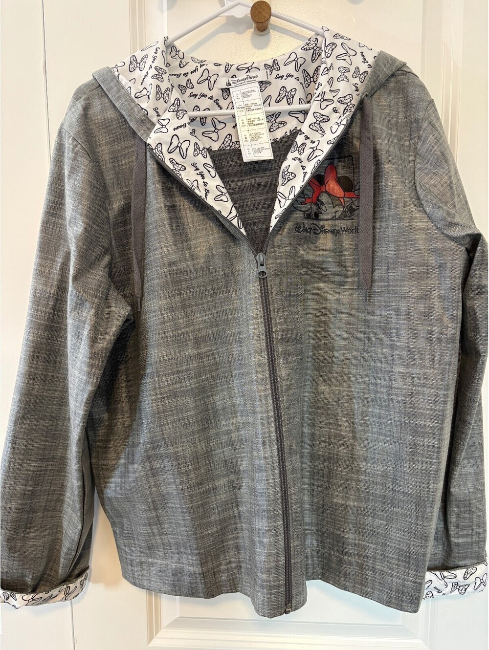 Disney Parks Authentic Minnie Mouse Zip-Up Hoodie Jacket Womens Large Gray